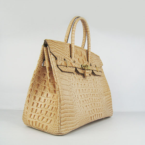 High Quality Fake Hermes Birkin 35CM Crocodile Head Veins Leather Bag Earth Yellow 6089